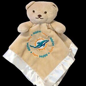 NFL Baby Fanatic Dolphins Football Satin Bear Lovey Security Blanket 13" X 13"